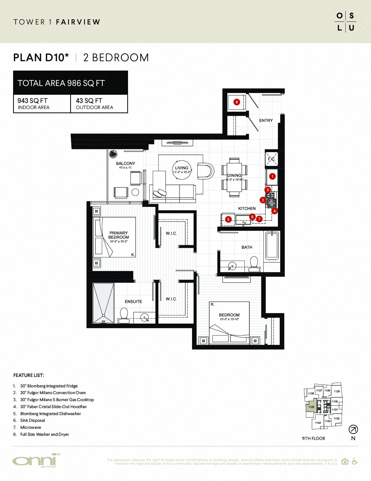Floor plan for 2 beds, 2 baths, 943 sqft
